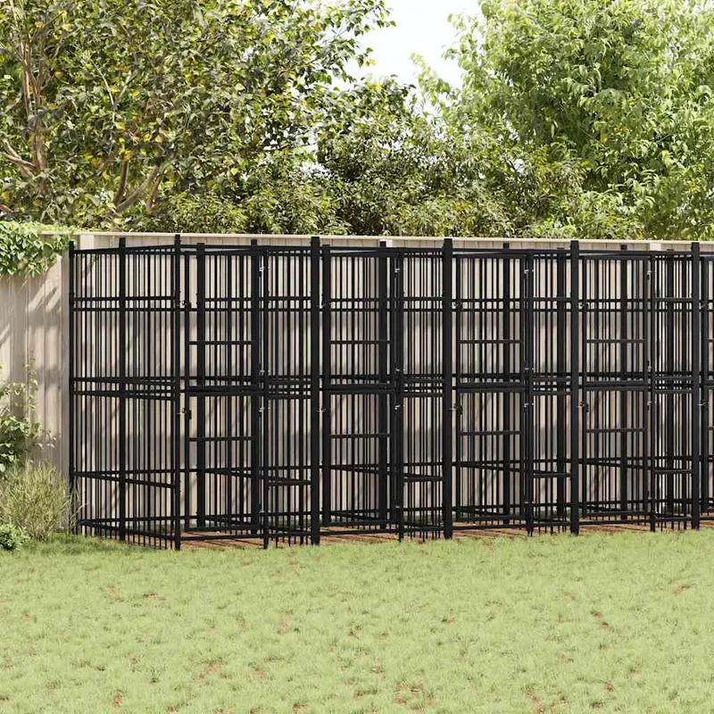 Venkovní psí výběh ocel 14,75 m² (768 × 192 cm), černý
